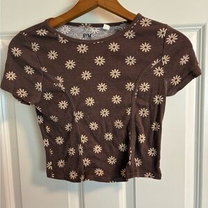 PacSun Floral Patterned Brown Crop Top